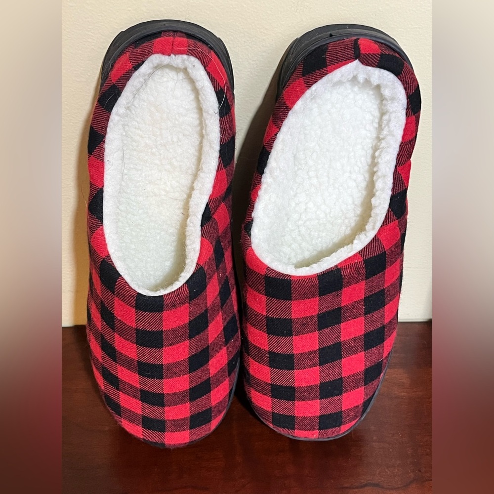 Avon Red and Black Plaid Slippers